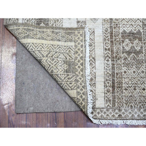 4'1"x9'8" Taupe Brown, Extra Soft Wool Hand Knotted, Natural Dyes Finer Peshawar With Intricate Geometric Motifs, Runner Oriental Rug FWR445680