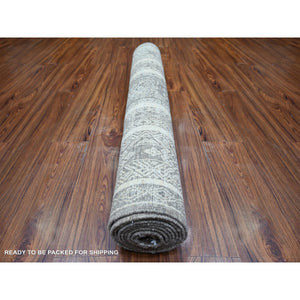 4'1"x9'8" Taupe Brown, Extra Soft Wool Hand Knotted, Natural Dyes Finer Peshawar With Intricate Geometric Motifs, Runner Oriental Rug FWR445680