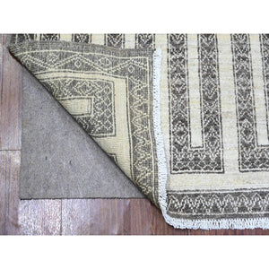 2'7"x11'7" Taupe Brown, Hand Knotted 100% Wool, Vegetable Dyes Fine Peshawar With Intricate Geometric Motifs Maze Design, Runner Oriental Rug FWR445704