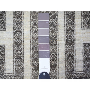 2'7"x11'7" Taupe Brown, Hand Knotted 100% Wool, Vegetable Dyes Fine Peshawar With Intricate Geometric Motifs Maze Design, Runner Oriental Rug FWR445704