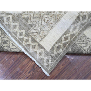 7'8"x9'6" Taupe Brown, Vegetable Dyes Fine Peshawar With Intricate Geometric Motifs, Pure Wool Hand Knotted, Oriental Rug FWR445782