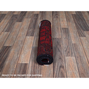 1'10"x5'1" Ruby Red, Afghan Khamyab With Tribal Medallions Design, Natural Wool, Hand Knotted, Vegetable Dyes, Short And Narrow Runner, Oriental Rug FWR4452