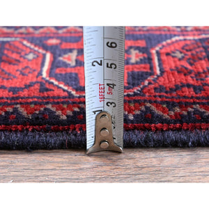 1'10"x5'1" Ruby Red, Afghan Khamyab With Tribal Medallions Design, Natural Wool, Hand Knotted, Vegetable Dyes, Short And Narrow Runner, Oriental Rug FWR4452
