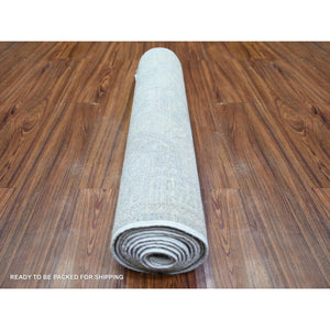 2'8"x11' White Wash Peshawar With Faded Design, Natural Dyes, Extra Soft Wool, Hand Knotted, Runner Oriental Rug FWR445818