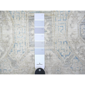 2'9"x18'6" Light Gray, White Wash Peshawar Large Medallions Design, Natural Dyes, Pure Wool, Hand Knotted, Xl Oriental Rug FWR445830