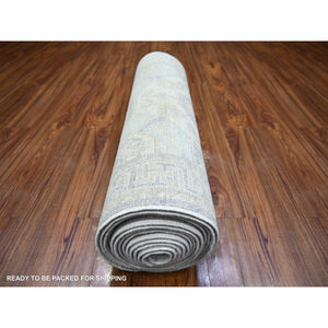 2'9"x18'6" Light Gray, White Wash Peshawar Large Medallions Design, Natural Dyes, Pure Wool, Hand Knotted, Xl Oriental Rug FWR445830