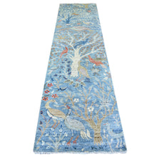 Load image into Gallery viewer, 2&#39;7&quot;x10&#39;1&quot; Steel Blue, Afghan Peshawar with Birds Of Paradise Natural Dyes, Pure Wool Hand Knotted, Runner Oriental Rug FWR445884