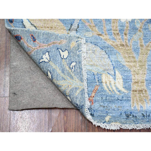 2'7"x10'1" Steel Blue, Afghan Peshawar with Birds Of Paradise Natural Dyes, Pure Wool Hand Knotted, Runner Oriental Rug FWR445884