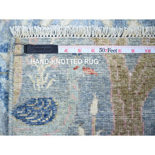 Load image into Gallery viewer, 2&#39;7&quot;x10&#39;1&quot; Steel Blue, Afghan Peshawar with Birds Of Paradise Natural Dyes, Pure Wool Hand Knotted, Runner Oriental Rug FWR445884