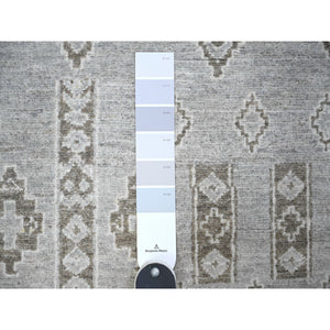4'x9'1" Dim Gray, Vegetable Dyes Fine Peshawar With Intricate Geometric Motifs, 100% Wool Hand Knotted, Wide Runner Oriental Rug FWR445968