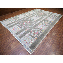 Load image into Gallery viewer, 9&#39;10&quot;x13&#39;8&quot; Cloud Gray, Fine Peshawar With Intricate Geometric Motifs Vegetable Dyes, Extra Soft Wool Hand Knotted, Oriental Rug FWR445974