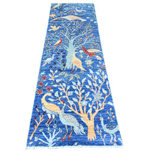 Load image into Gallery viewer, 2&#39;6&quot;x7&#39;8&quot; Egyptian Blue, Hand Knotted Afghan Peshawar with Birds of Paradise, Abrash, Vegetable Dyes, Pure Wool, Runner Oriental Rug FWR446172