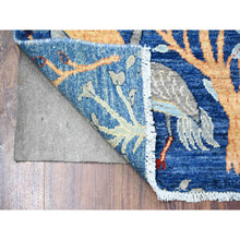 Load image into Gallery viewer, 2&#39;6&quot;x7&#39;8&quot; Egyptian Blue, Hand Knotted Afghan Peshawar with Birds of Paradise, Abrash, Vegetable Dyes, Pure Wool, Runner Oriental Rug FWR446172