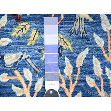 Load image into Gallery viewer, 2&#39;6&quot;x7&#39;8&quot; Egyptian Blue, Hand Knotted Afghan Peshawar with Birds of Paradise, Abrash, Vegetable Dyes, Pure Wool, Runner Oriental Rug FWR446172