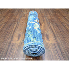 Load image into Gallery viewer, 2&#39;6&quot;x7&#39;8&quot; Egyptian Blue, Hand Knotted Afghan Peshawar with Birds of Paradise, Abrash, Vegetable Dyes, Pure Wool, Runner Oriental Rug FWR446172