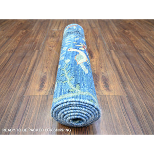 2'6"x7'8" Egyptian Blue, Hand Knotted Afghan Peshawar with Birds of Paradise, Abrash, Vegetable Dyes, Pure Wool, Runner Oriental Rug FWR446172