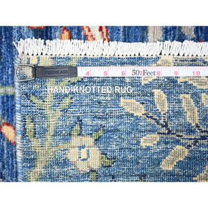 2'6"x7'8" Egyptian Blue, Hand Knotted Afghan Peshawar with Birds of Paradise, Abrash, Vegetable Dyes, Pure Wool, Runner Oriental Rug FWR446172