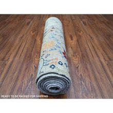 Load image into Gallery viewer, 2&#39;7&quot;x10&#39;1&quot; Glaucous Gray, Afghan Peshawar With Birds Of Paradise Design, Abrash, Natural Dyes, Extra Soft Wool, Hand Knotted, Runner Oriental Rug FWR446184