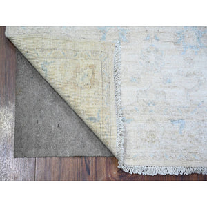 2'9"x7'8" Rose White, Natural Dyes, Shiny Wool, Hand Knotted, White Wash Peshawar With Faded Design, Runner Oriental Rug FWR446214