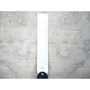 2'9"x7'8" Rose White, Natural Dyes, Shiny Wool, Hand Knotted, White Wash Peshawar With Faded Design, Runner Oriental Rug FWR446214