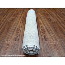 Load image into Gallery viewer, 2&#39;9&quot;x9&#39;5&quot; Stone White, Natural Dyes, Extra Soft Wool, White Wash Peshawar With Large Medallions, Hand Knotted, Runner Oriental Rug FWR446232