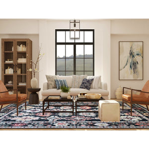 9'x12' Gunmetal Black, Hand Knotted Soft Wool Afghan Angora Oushak with Pop of Colors Natural Dyes, Oriental Rug FWR446394