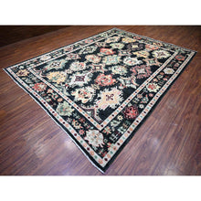 Load image into Gallery viewer, 9&#39;x12&#39; Gunmetal Black, Hand Knotted Soft Wool Afghan Angora Oushak with Pop of Colors Natural Dyes, Oriental Rug FWR446394