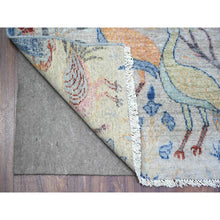 Load image into Gallery viewer, 4&#39;1&quot;x12&#39; Stone Eagle Gray, Vegetable Dyes, Afghan Peshawar With Colorful Birds Paradise, Organic Wool, Hand Knotted, Wide Runner Oriental Rug R74410