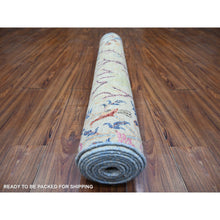 Load image into Gallery viewer, 4&#39;1&quot;x12&#39; Stone Eagle Gray, Vegetable Dyes, Afghan Peshawar With Colorful Birds Paradise, Organic Wool, Hand Knotted, Wide Runner Oriental Rug R74410