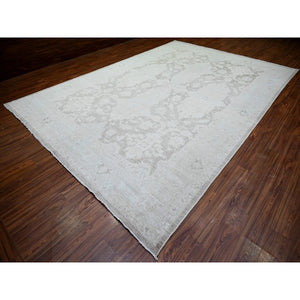 9'9"x14' Battleship Gray, Soft Wool, White Wash Peshawar With Faded Design, Natural Dyes, Hand Knotted, Oriental Rug FWR446676