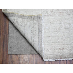 9'9"x14' Battleship Gray, Soft Wool, White Wash Peshawar With Faded Design, Natural Dyes, Hand Knotted, Oriental Rug FWR446676