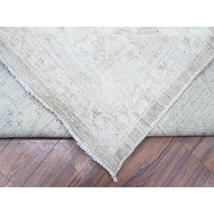9'9"x14' Battleship Gray, Soft Wool, White Wash Peshawar With Faded Design, Natural Dyes, Hand Knotted, Oriental Rug FWR446676