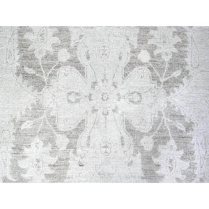 9'9"x14' Battleship Gray, Soft Wool, White Wash Peshawar With Faded Design, Natural Dyes, Hand Knotted, Oriental Rug FWR446676