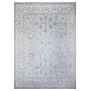 11'10"x16'3" Chrome Gray, 100% Wool, Khotan Design Hand Knotted, Natural Dyes, White Wash Peshawar with Faded Colors, Oversized Oriental Rug FWR446790