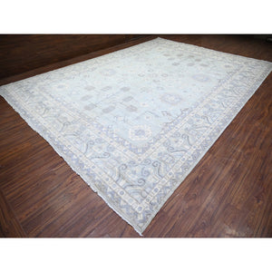 11'10"x16'3" Chrome Gray, 100% Wool, Khotan Design Hand Knotted, Natural Dyes, White Wash Peshawar with Faded Colors, Oversized Oriental Rug FWR446790