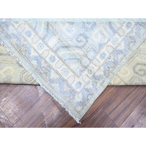 11'10"x16'3" Chrome Gray, 100% Wool, Khotan Design Hand Knotted, Natural Dyes, White Wash Peshawar with Faded Colors, Oversized Oriental Rug FWR446790