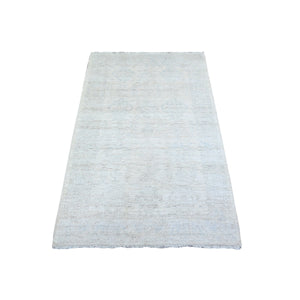 3'x4'10" Vivid White, Natural Wool, Washed Out Peshawar with Faded Design, Hand Knotted, Natural Dyes, Oriental Rug FWR446808