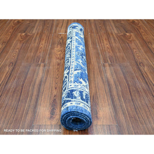 2'10"x4'8" Boeing Blue, Hand Knotted, Vegetable Dyes, Extra Soft Wool, Peshawar All Over Mahal Design, Xl Runner Oriental Rug FWR446838
