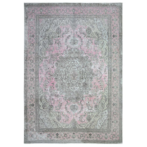 11'3"x15'9" Blush Pink, Vintage Tabriz, Distressed Look, Cropped Thin, Worn Out, Soft Wool, Hand Knotted, Oriental Rug FWR446886