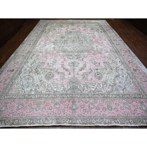 11'3"x15'9" Blush Pink, Vintage Tabriz, Distressed Look, Cropped Thin, Worn Out, Soft Wool, Hand Knotted, Oriental Rug FWR446886
