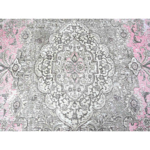 11'3"x15'9" Blush Pink, Vintage Tabriz, Distressed Look, Cropped Thin, Worn Out, Soft Wool, Hand Knotted, Oriental Rug FWR446886