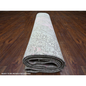 11'3"x15'9" Blush Pink, Vintage Tabriz, Distressed Look, Cropped Thin, Worn Out, Soft Wool, Hand Knotted, Oriental Rug FWR446886