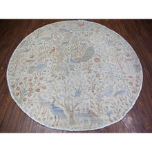 Load image into Gallery viewer, 8&#39;x8&#39; Lexicon Ivory, Afghan Peshawar With Birds Of Paradise Natural Dyes, Organic Wool Hand Knotted, Round Oriental Rug FWR446976