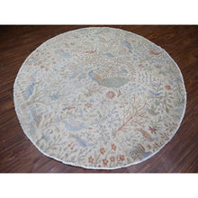 Load image into Gallery viewer, 8&#39;x8&#39; Lexicon Ivory, Afghan Peshawar With Birds Of Paradise Natural Dyes, Organic Wool Hand Knotted, Round Oriental Rug FWR446976