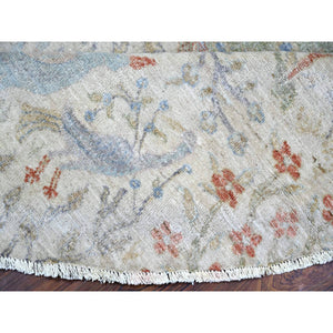 8'x8' Lexicon Ivory, Afghan Peshawar With Birds Of Paradise Natural Dyes, Organic Wool Hand Knotted, Round Oriental Rug FWR446976