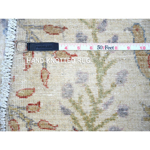 8'x8' Lexicon Ivory, Afghan Peshawar With Birds Of Paradise Natural Dyes, Organic Wool Hand Knotted, Round Oriental Rug FWR446976