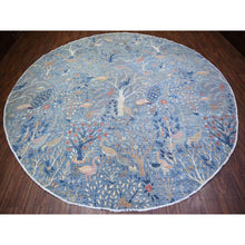 Load image into Gallery viewer, 12&#39;x12&#39; Glaucous Blue, Hand Knotted, Afghan Peshawar With Birds Of Paradise, Vegetable Dyes Soft Wool, Round Oriental Rug FWR446982