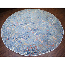 Load image into Gallery viewer, 12&#39;x12&#39; Glaucous Blue, Hand Knotted, Afghan Peshawar With Birds Of Paradise, Vegetable Dyes Soft Wool, Round Oriental Rug FWR446982