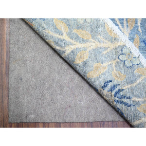 12'x12' Glaucous Blue, Hand Knotted, Afghan Peshawar With Birds Of Paradise, Vegetable Dyes Soft Wool, Round Oriental Rug FWR446982