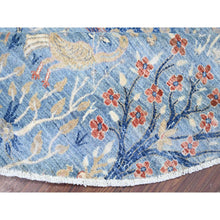 Load image into Gallery viewer, 12&#39;x12&#39; Glaucous Blue, Hand Knotted, Afghan Peshawar With Birds Of Paradise, Vegetable Dyes Soft Wool, Round Oriental Rug FWR446982